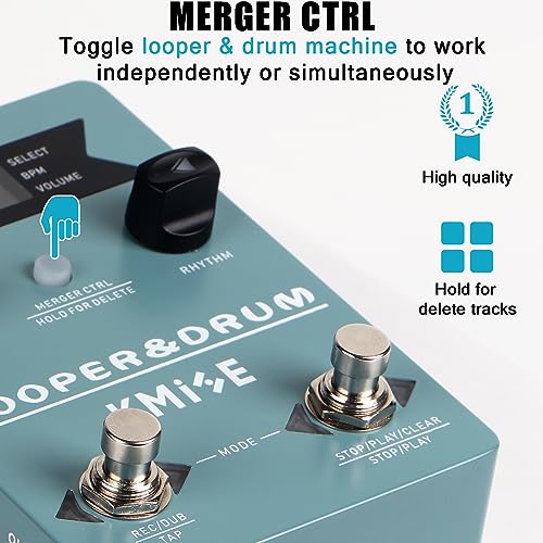 KMISE Loop Pedal & Drum Machine 2-In-1,Stereo Guitar Looper Pedal with 100 Styles Drum Grooves, 40 Slots 160 Mins Looper Recording Capacity, Support Import/Export in Editor Software. DC 9V/300 mA by lotmusic - Image 7