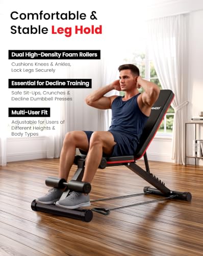 Image of Sparnod Fitness SWB-59 Adjustable Weight Bench with Resistance Bands, Incline, Flat & Decline Bench, Heavy-Duty Steel Frame, 200 kg Max User Capacity, Home Gym Strength Training Bench