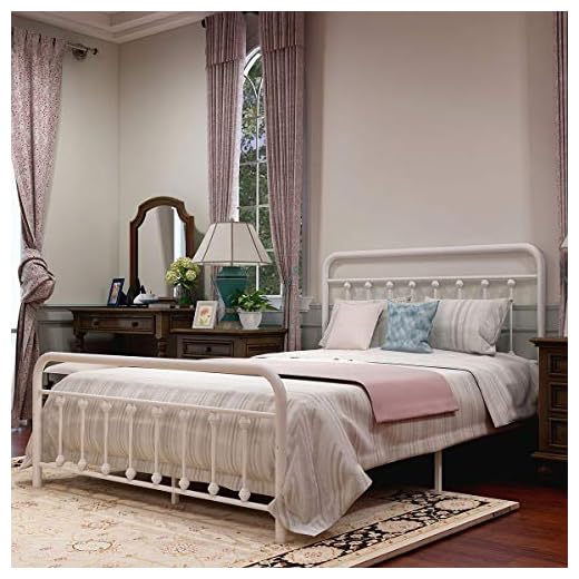 AUFANK Metal Bed Frame Full Size Victorian Vintage Style Headboard and Footboard No Box Spring Heavy Duty Steel Slat Mattress Foundation White