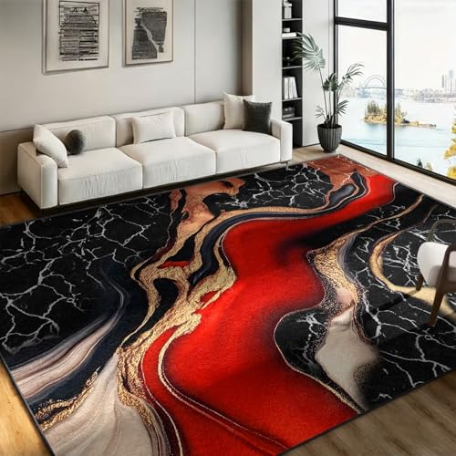 Tapete para Sala 5x6ft Rojo Negro Dorado