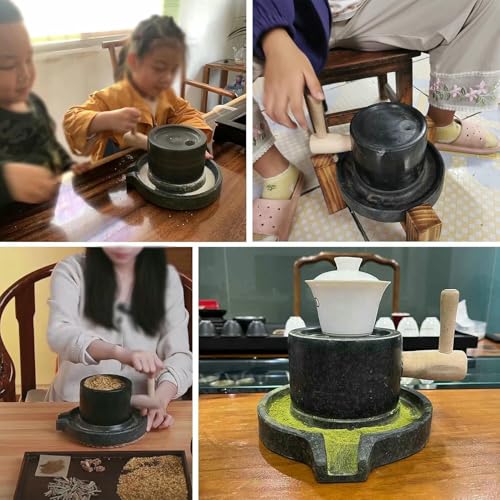 Młynek do ziarna kamienia, mały młynek do korby ręcznej Matcha, zdejmowany młynek do ziarna kamienia Bluestone, do domowej kuchni, młynek do ziarna suchego/mokrego do herbaty, ryżu i przypraw