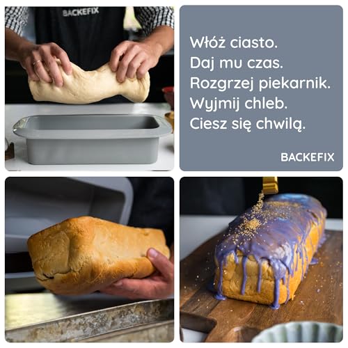 Backefix forma do pieczenia chleba z silikonu, 26 cm – Duża forma do pieczenia w kształcie prostokąta o pojemności 2100 ml na chleb i ciasto z dodatkową grubością ścianek, aby zapobiec wypukłym