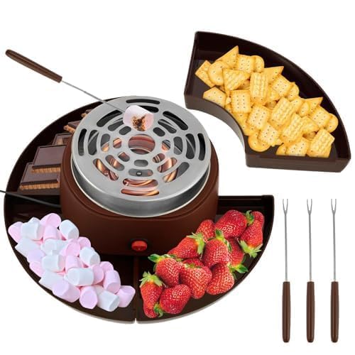 Electric Fondue Set with Detachable Trays, Flameless Melting Station for Chocolate and Marshmallows for Family Celebrations