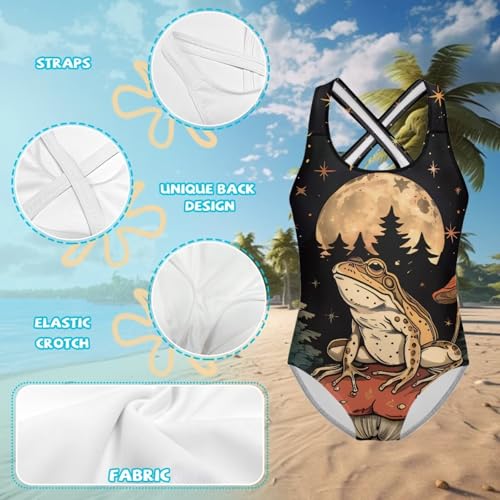 Image of Girls One Piece Cat Swimsuits Quick Dry Cartoon Beach Bathing Suit Crossback Swimwear for Kids 5-14 Years