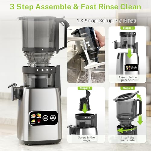 Image of Kndko Juicer Machines, Slow Masticating juicer with 5.4 inch Wide Feed Chute, Juice Extractor Machine for Whole Vegetables & Fruits, Cold Press Juicer, High Juice Yield, Easy to Operation & Clean