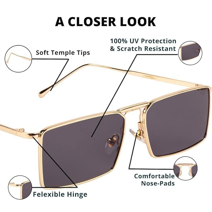 Image of Karan Aujla Classic Retro Frame Vintage Narrow Rectangular Pimp Metal Sunglasses Goggles For Men & Women (silver, black, Gold)