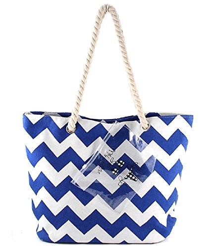 Zig Zag Navy Chevron Beach Tote Rope Handles Bag (Navy)