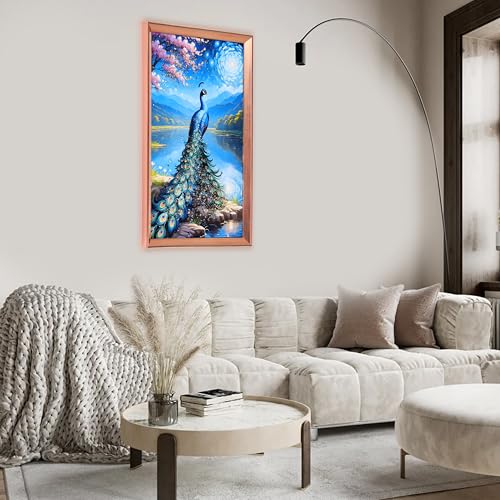 Image of Amazon Brand - Umi Framed Wall Painting, Colourful Peacock with Crystal Diamonds For Wall Decoration Esthetic Wall Hanging Painting For Living Room Bedroom Housewarming Gift Office - 30x50cm