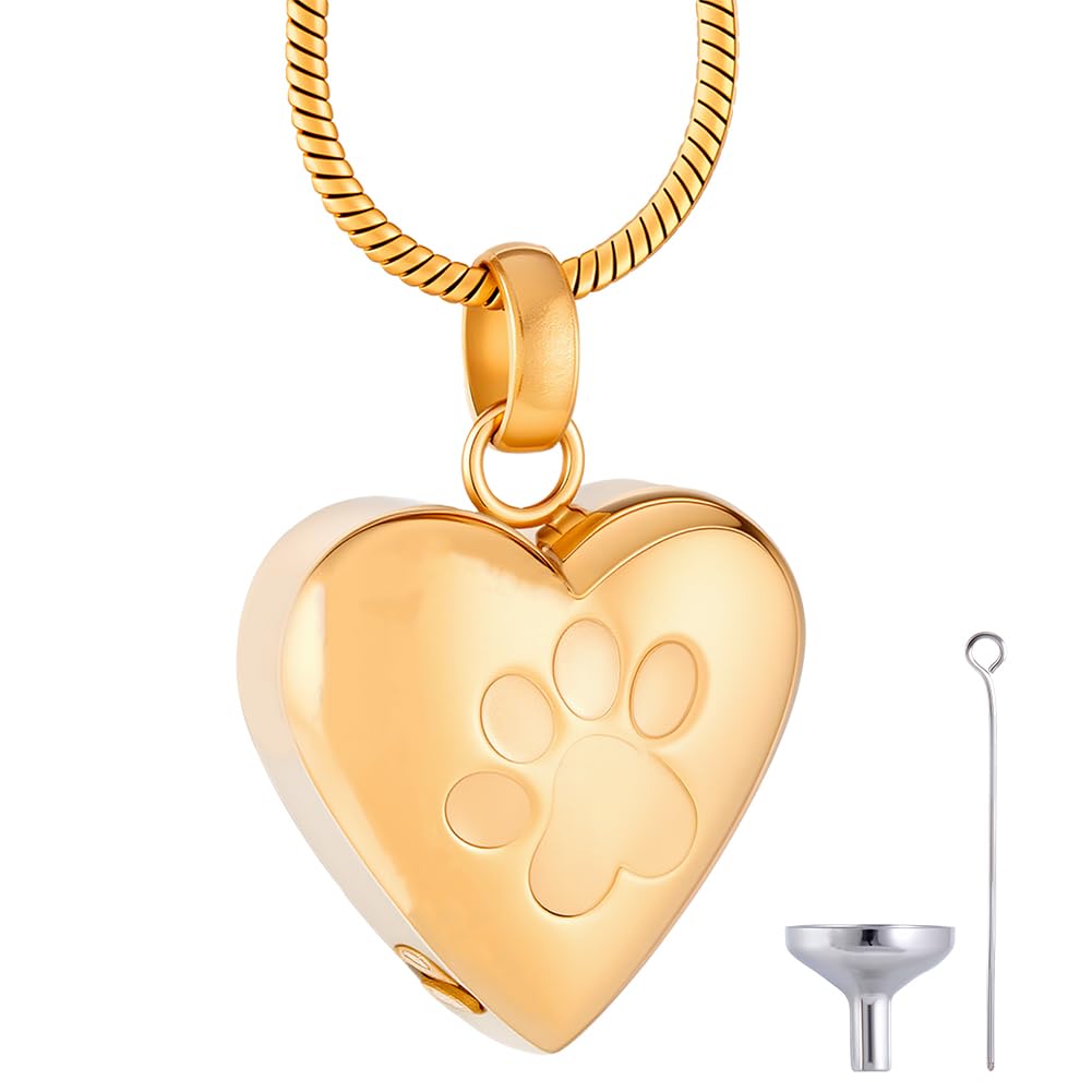 CREATCABIN Collana Urna A Forma Cuore per Ceneri Gioielli per Cremazione Donna Acciaio Inossidabile Impronta Zampa Animale Domestico Ciondolo Commemorativo Impermeabile Famiglia Amici 21.5×19mm