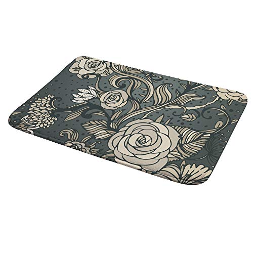 Tapis de bain floral classique gris idéal pour sortie de douche