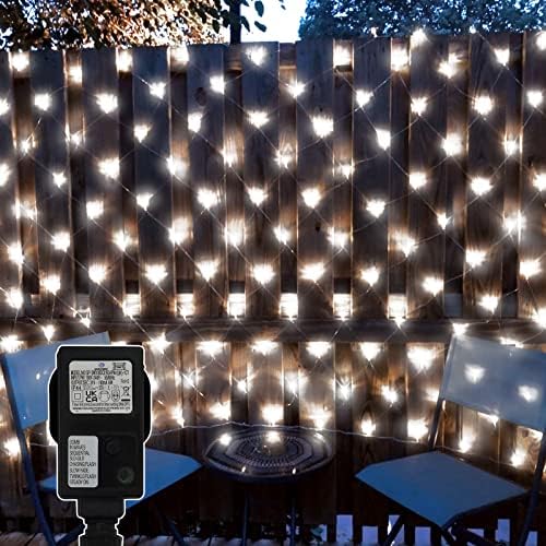CCILAND 3x2m Christmas Net Lights Outdoor Mains Powered - 200 LED Mesh Light Plug in, 8 Modes 30V Low Voltage Garden Bush String Lights for Shrub Fence Backyard Patio Lawn Window (Cool White)