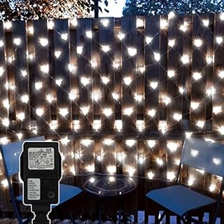 CCILAND 3x2m Christmas Net Lights Outdoor Mains Powered - 200 LED Mesh Light Plug in, 8 Modes 30V Low Voltage Garden Bush String Lights for Shrub Fence Backyard Patio Lawn Window (Cool White)