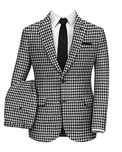 Wemaliyzd Men's 2 Piece Classic Fit Suit Notch Lapel Houndstooth Blazer Pants
