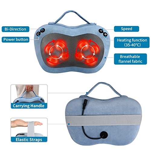 Foto von Massagekissen Shiatsu Massagegerät Rückenmassagegerät Elektrisches Massagekissen mit Wärmefunktion für Nacken Rücken Schulter Nackenmassagegerät mit 8 Massageköpfen für Auto Büro Zuhause Geschenke