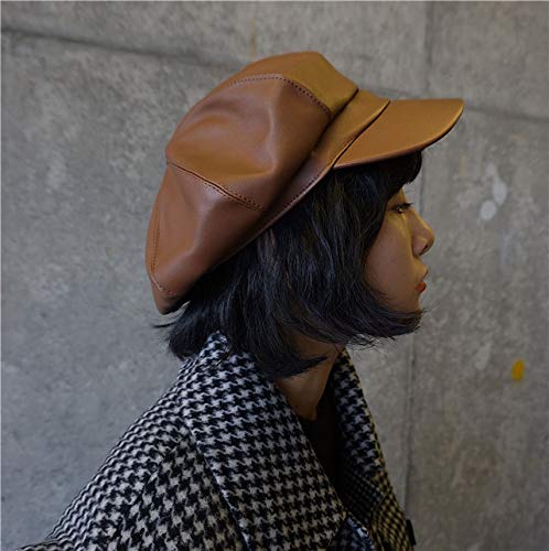 Suntrade Women Newsboy Hats,8 Panel Ivy Beret Pu Leather Cabbie Cap (Brown) #TOP6