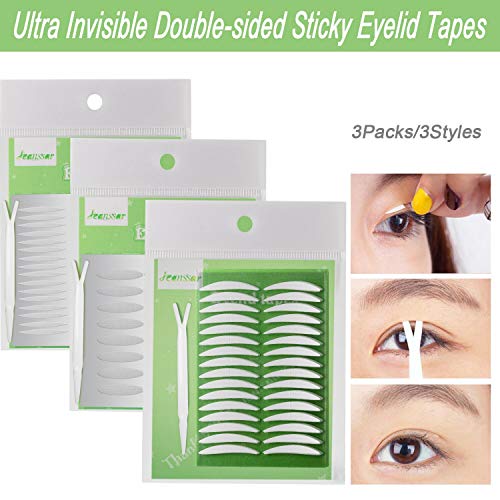 3Packs/3Styles Eyelid Tapes Invisible Double-Sided Sticky Double Stickers, Medical Fiber Eyelid Lift Strip Without Surgery, for Hooded, Droopy, Uneven, Mono-eyelids