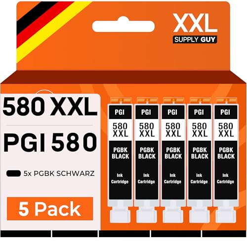 Supply Guy 580XXL Druckerpatronen kompatibel mit Canon PGI-580 Patronen Schwarz passend für Pixma TS705 TS705a TS6350 TS6350a TS6351 TS6351a TS6300 TR8550 TS9550 Multipack 5 Tintenpatronen