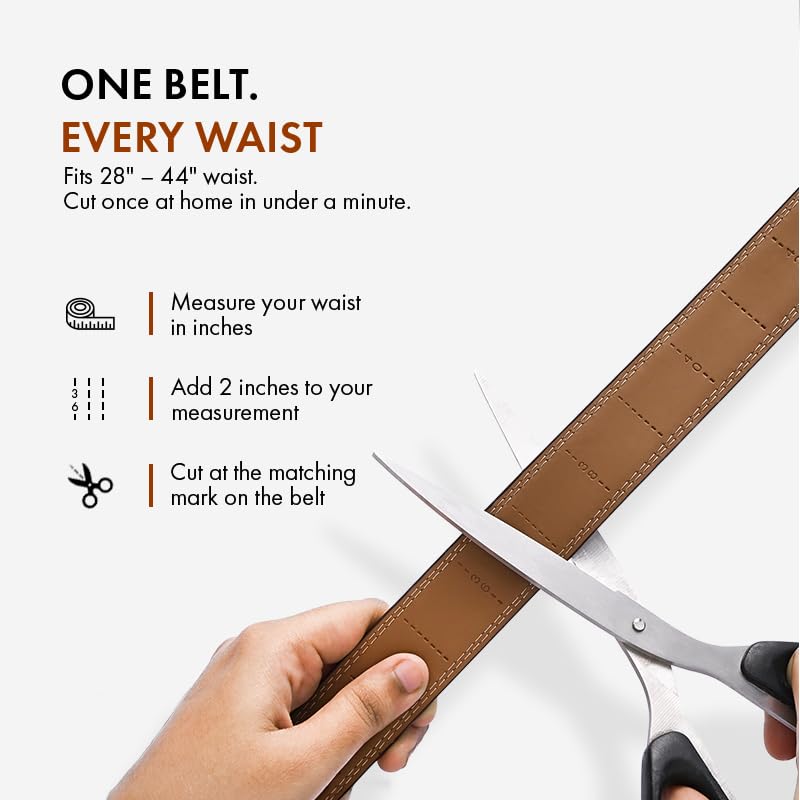 Image of HALDEN THEO Brown Belt For Men Leather Original (Adjustable Fits Up to 44 Inch Waist) Ratchet Strap with Classic Buckle & Magnetic Auto-lock