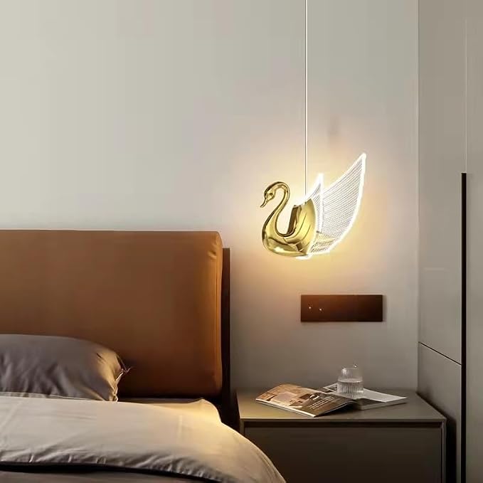 blissbells Modern Swan Shape LED Ceiling Pendant Light | Luxury Golden Hanging Lamp for Living Room, Dining Area & Bedroom | Warm White Decorative Ceiling Light
