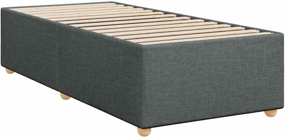 Twin Bed Frame Dark Grey Polyester Fabric, Engineered Wood Platform Foundation with Slatted Mattress Support, Sturdy and Durable Design for Modern Minimalist Bedroom Furniture