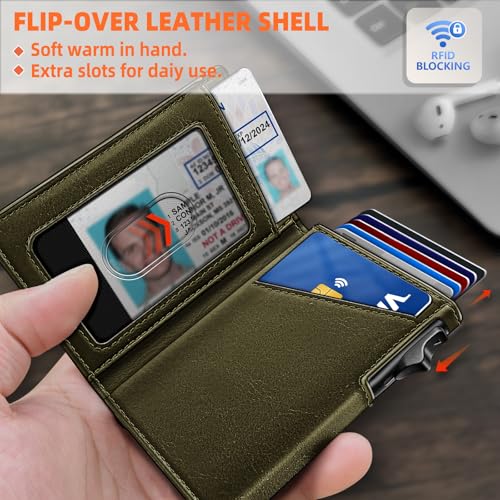 Image of BULLIANT Money Clip Wallet,Mens Gift Slim Wallet Credit Card Holder Airtag&Standard Use 9Cards-Metal Case in Magnetic Flip Shell