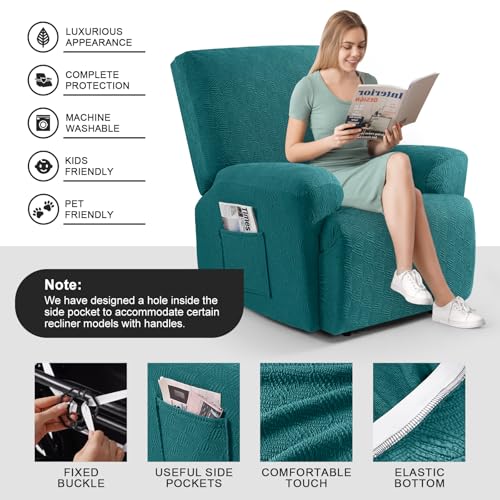 Image of Timeles Recliner Covers Extra Wide Recliner Chair Cover Reclining Sofa Slipcovers for Pet&Kid,Stretch Soft Washable (One-Seater Oversized, Emerald Green)