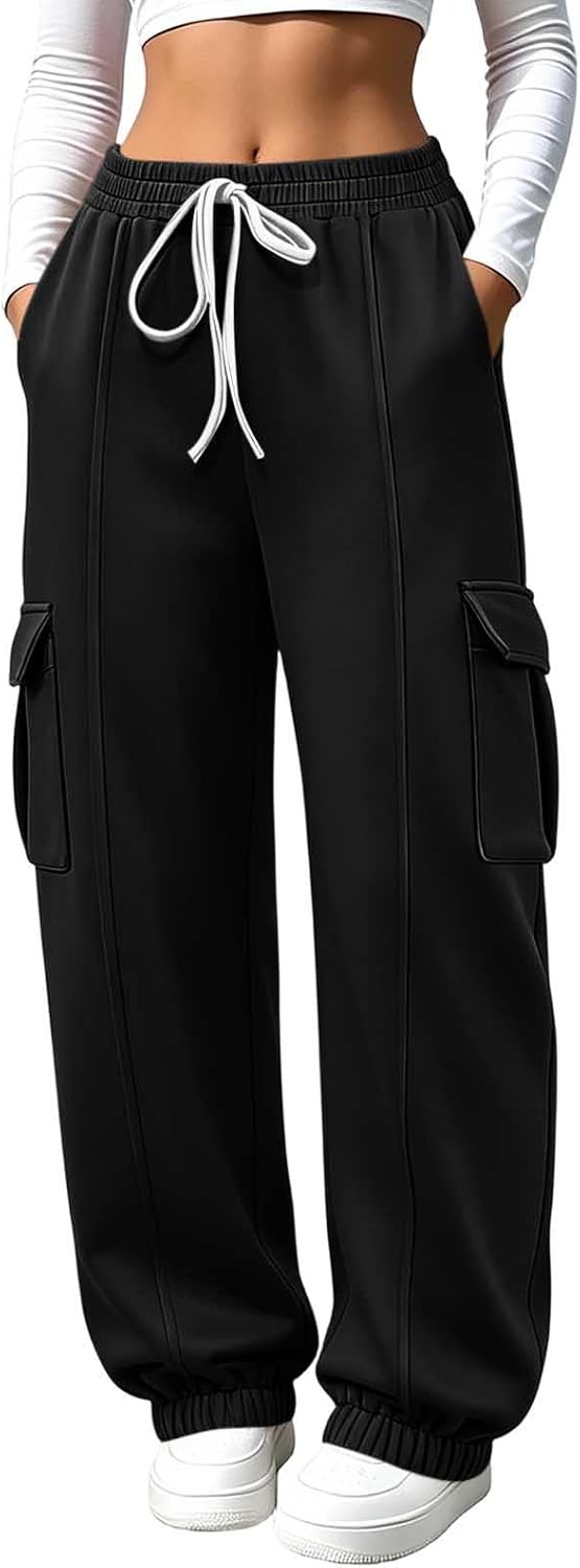 Women's Cargo Jogger Pants Drawstring Waist with Flap Pockets