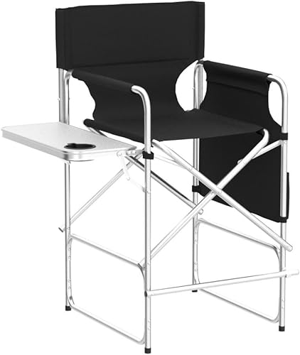 Miniatura 5 de Silla de directores de 41 pulgadas, silla plegable para artistas de maquillaje para clientes con mesa auxiliar, soporte para tazas, bolsa de