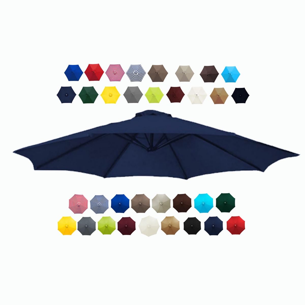 BEEGMA Patio Umbrella Replacement Canopy 6 Ribs 8 Ribs Parasol Canopy Cover for 2.0m 2.30m 2.50m 2.70m 3.0m Multicolor Canopy Replacement Top (Color : Navy blue, Size : 2.0m/6.5FT-6Ribs)