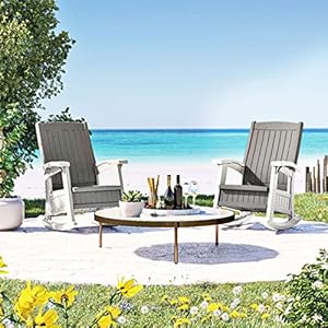 Suncast Outdoor Patio Rocking Chair with Under Seat Storage Stylish Faux Wood Outdoor Rocker for Patios Dove Gray