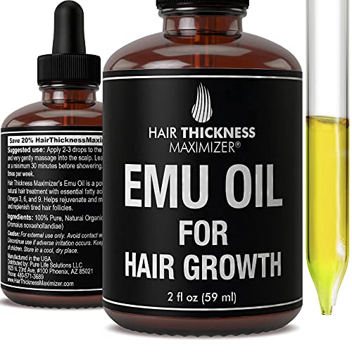 EMU Oil For Hair Growth by Hair Thickness Maximizer. Best Organic, Natural Oils Treatment with Omega 3,6,9. Stop Hair Loss Now. Hair Thickening Serum to Replenish Hair Follicles for Men and Women 2oz