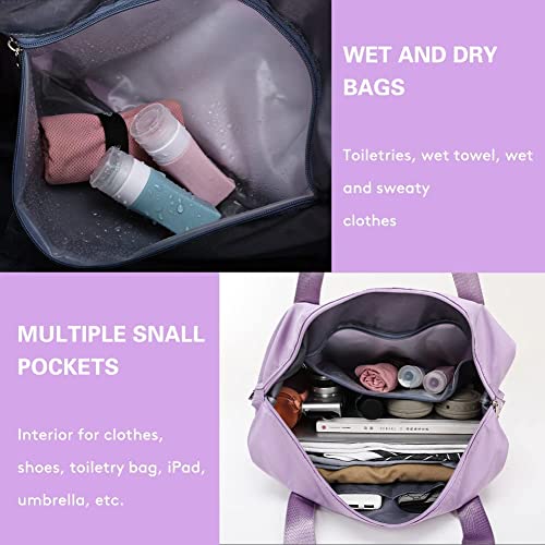 Image of HAKKU Large Capacity Folding Travel Bag, Travel Lightweight Waterproof Carry on Luggage Bags with Fixed Strap, Dry and Wet Separation Foldable Travel Duffel Bag for Women (Modern, Maroon)