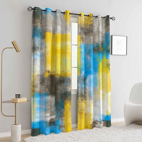 Image of Asuexpect Abstract Curtains 2 Panels Abstract Rust Curtain Room Darkening Grommet Window Treatments Modern Decorative for Bedroom Living Room, 52x84 Inches, Blue Yellow