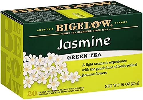 Bigelow Tea Jasmine Green Tea, Caffeinated, 20 Tea Bags 25g Individually Wrapped in Foil Pouches