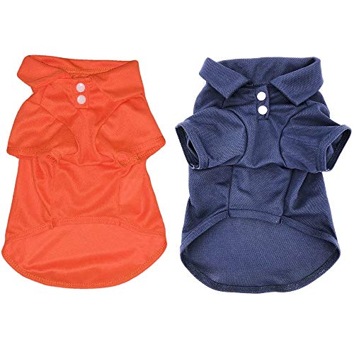 Pack Of 2 Colors Dog Polo Shirt Cute Puppy Cat T-Shirt Solid Clothes Apparel For Small Pet (Xs: Length - 10", Orange And Blue Navy) #TOP3