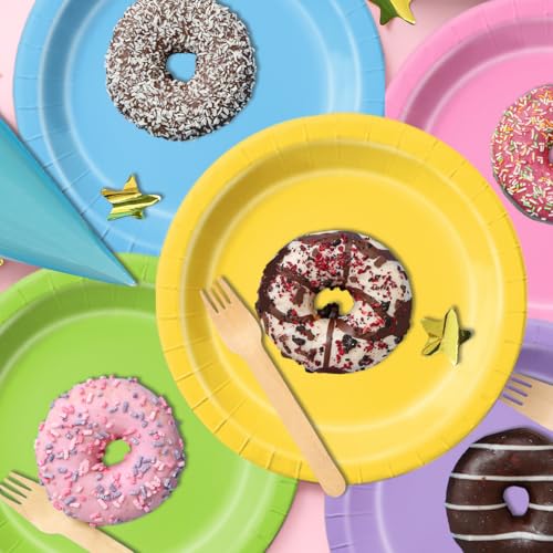 Image of CMUSKO 60Pcs Rainbow Plates and Napkins - Cute Bear Party Decoration Colorful Pastel Tableware for Birthday,Baby Shower,Wedding