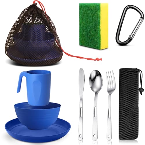 Scout Camping Mess Kit for 1 Person Boy Scout Dishes Set Girl Scout Mess Kit with Mesh Bag Reusable...