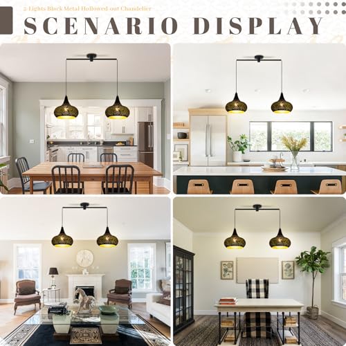 Image of Moroccan Pendant Light Fixture 2-Light Design Black Hanging Lamp