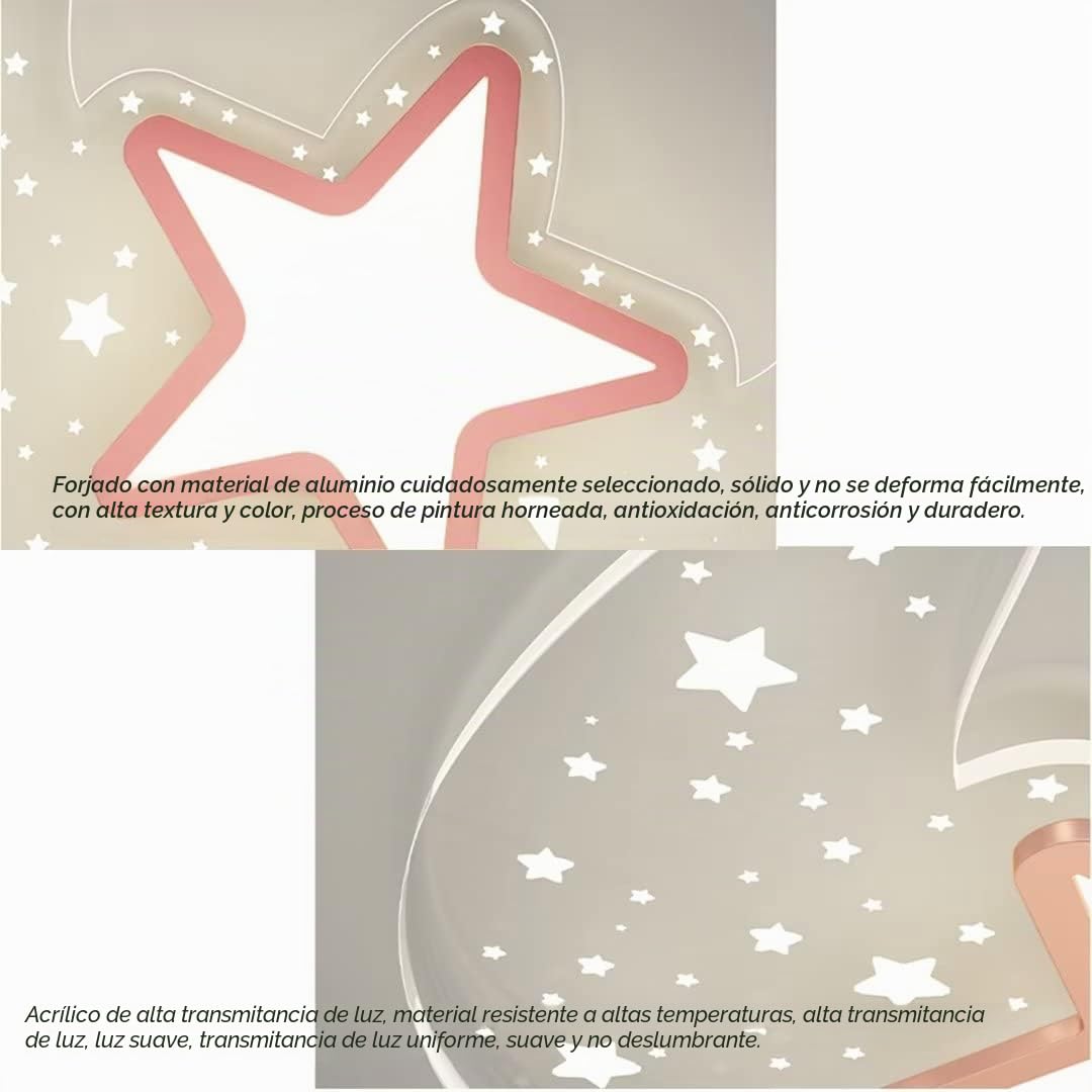 Luna de estrellas huecas Lámpara de Techo LED Fantasía Habitación Infantil Lámpara de Techo Araña para Dormitorio de Niños y Niñas, Habitación Infantil, Atenuación Continua, 17.9 * 16.7'', 30W