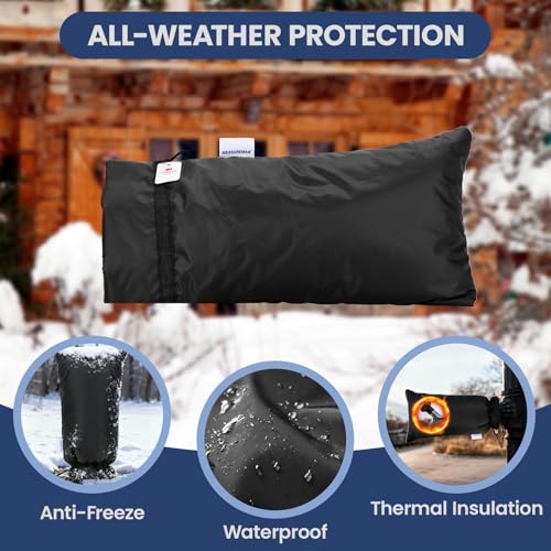 MEASUREMAN Outdoor Faucet Cover for Winter Freeze Protection 25”H x 13.19”W 3M Thinsulate Insulation Waterproof & Frost-Proof Insulated Hose Bibb Spigot Black Sock 420D Oxford Fabric Reusable by MEASUREMAN - Image 4