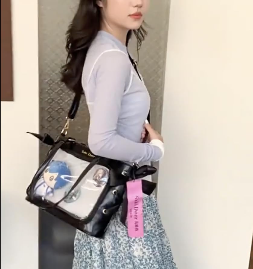 Womens Ita Bag Crossbody Tote – Messenger Shoulder Bag for Anime, Kawaii, Pin & Plushie Display | Clear Front, Mesh Insert|4