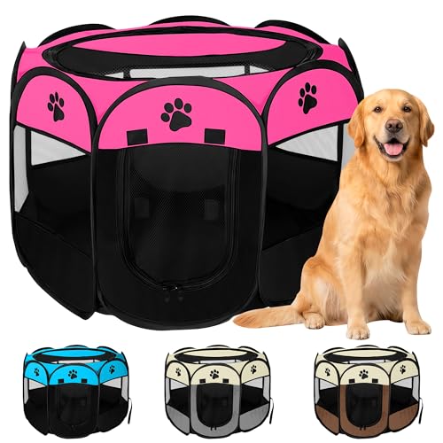 JUPPLIES Recinto Pieghevole per Cani e Gatti – Box Portatile in Tessuto Oxford Impermeabile, per Cuccioli e Animali da Interno o Esterno, Montaggio Rapido Senza Attrezzi (Rosa, 114x114x58cm, 8)