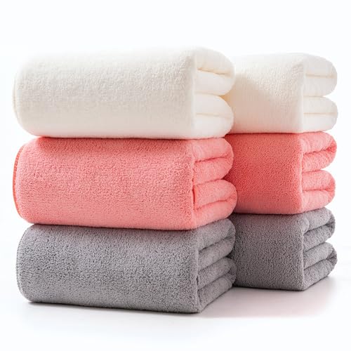 Lumimi Lot de 6 serviettes de bain multicolores en microfibre douce, incroyablement absorbantes, légères, à séchage rapide et durables, 139,7 cm de long x...