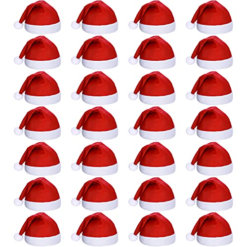 Satinior 28 Pcs Santa Hat Bulk for Adult Red Christmas Claus Santa Hat Plus Size Plush Non Woven Fabric Cap for Christmas Holiday Party Supplies