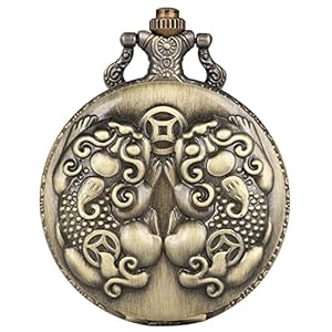 PAEUREU Zakhorloge Vintage Brons Nieuwigheid Dier Patroon Quartz Zakhorloge Retro Ketting Hanger Klok voor Mannen Vrouwen met 80Cm Ketting