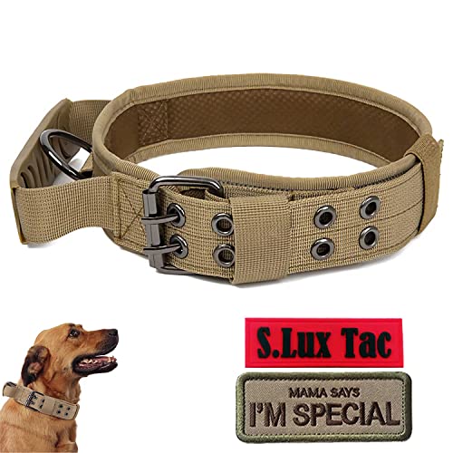 S.Lux Taktisches Halsband Militärisches Nylon Reflektierendes Hundehalsband Heavy Duty Halsband mit Griff Fünf Gänge Verstellbares Trainingshalsband für mittelgroße Hunde (Braun, L) Cover