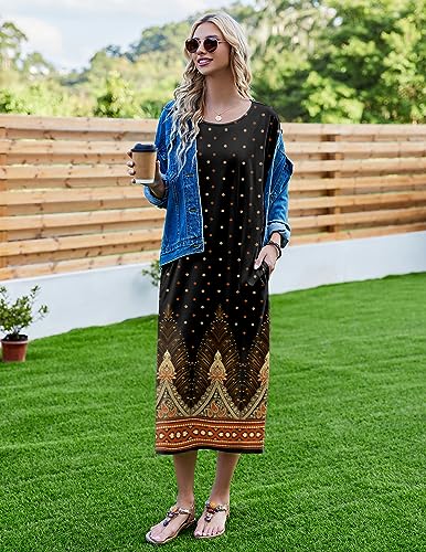 Image of Ekouaer Women's Nightgown Short Sleeve Sleepshirt Long Loungewear Casual Maxi Lounge Dress House Dresses with Pockets