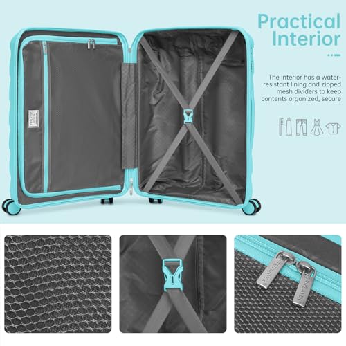 Image of Carry On Luggage 22x14x9 Airline Approved, 22 Inch PP Hardshell Luggage Carry-on Suitcase with Spinner Wheels, Carry On Suitcase Set for Women (Baby Blue)