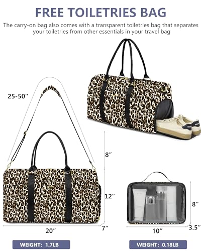 Image of Women Weekender Travel Duffle Bag: Travel Duffel Overnight Bags with Shoe Compartment Large Carry on Tote with Toiletry Bag Weekend Traveling Yoga Gym Hospital Bag for Women with Wet Pocket Cheetah