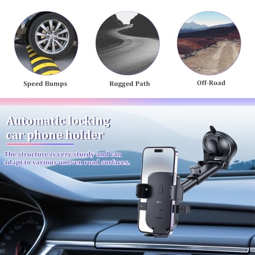Image of Car Phone Holder, Strong Suction Vehicle Dashboard Windshield Air Vent Cellphone Mount Cradle, Adjustable Hands Free Automotive Smartphone Stand Accessories, Universal Fit (Black2)